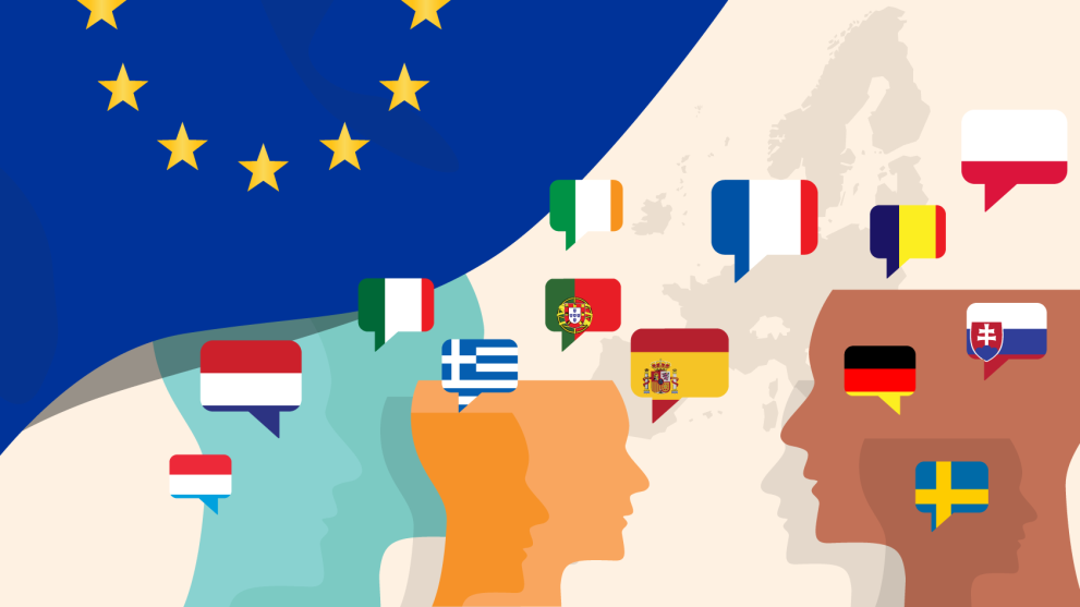Languages on EMA's corporate website Flag of European countries in the background, two human figures in the foreground